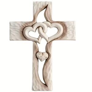 Wooden Carved Heart Cross Wall Decor
